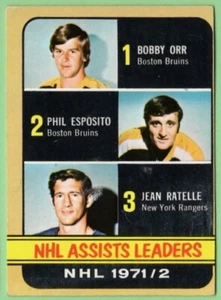 1972-73 Topps NHL Assist leaders (Bobby Orr) #62 (ex) (fuori centro) Boston Bruins - Foto 1 di 1