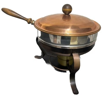 COPPER & BRASS Fancy Style CHAFING Dish SET On STAND! VTG Collectable. Nice! SEE - Image 1 of 4