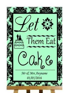 Mint Green Black Damask Let Them Eat Cake Personalised Wedding Sign - Imagen 1 de 8
