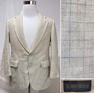 Vintage Robert Stock Cream Plaid Tweed 2-Button Single Vent 40S Blazer Jacket - Picture 1 of 11