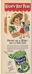 1954 Kounty Kist Peas Sweet As A Kiss, Kitchen Art Print Ad - Picture 1 of 1