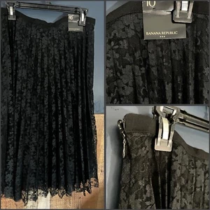 Banana Republic Micro Pleat high-waisted midi Skirt size 10 Black Whimsigoth New - Picture 1 of 6