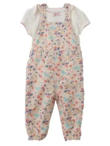 Infant Girls Baby Pink Flower Overall Coverall White Body Suit Outfit Set 6-9M - Picture 1 of 1