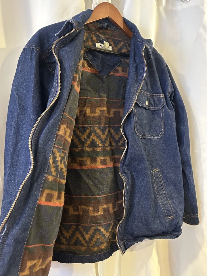 Duke Haband Denim Jacket. Aztek Blanket Lined. Full Zip Size L - Image 1 of 4