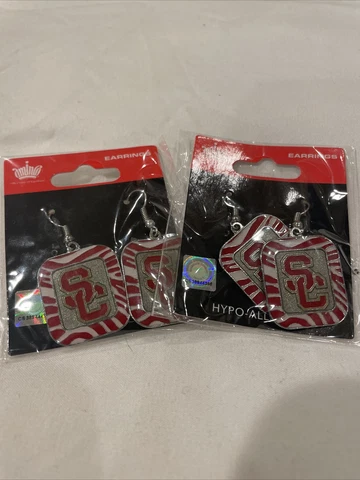 USC Trojans NCAA Officially Licensed Red White Dangle Earrings Brand New In Bag Cover