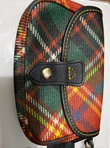 Dooney & Bourke Red Tartan Plaid Wristlet with Black Trim, 6", Snap Closure - Picture 1 of 6
