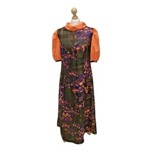 WOMANS Hand Made Dress Size UK Small 8 1960s Vintage Brown & Orange EU36 - Picture 1 of 7