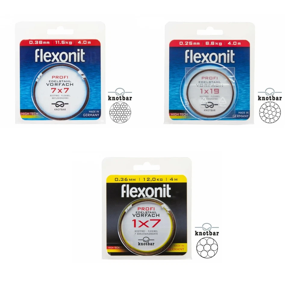 CAMO-TACKLE Flexonit 4m Knotbar Stahlvorfach 1x7 7x7 1x19 Salzwasserbeständig Vorfach