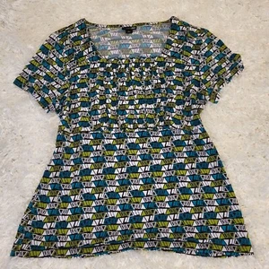 Blusa para mujer East 5th, azul verde blanco multicolor, grande - Imagen 1 de 7