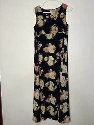 Vestido Vintage Años 90 LA BELLE Largo Maxi Floral Grunge Negro Gótico Evento Alt Pequeño Foto 1 de 4