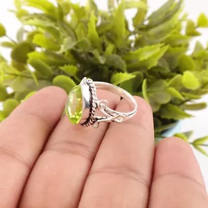 Elegant Peridot Gemstone 925 Sterling Silver Jewelry Handmade Ring Gift For Wife - Picture 1 of 10