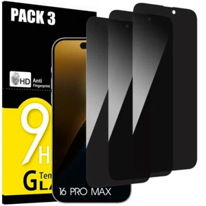 Lot de 3 Verre Trempé Anti-Espion pour iPhone 16 Pro, 16 Pro Max, 15/14 Plus, 13 - Photo 1/4