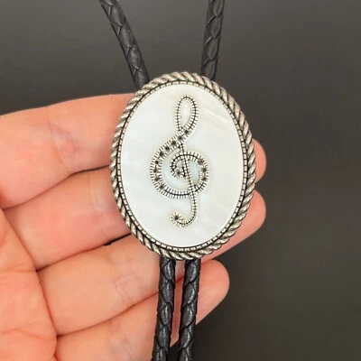 Madre de la Perla y Plata Clave de Agudos Bolo Corbata Cuero Occidental Cuerda Collar Foto 1 de 4