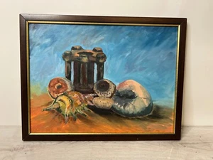 Vintage Original Ölgemälde Strandobjekte Mid Century Öl auf Leinwand gerahmt - Bild 1 von 8
