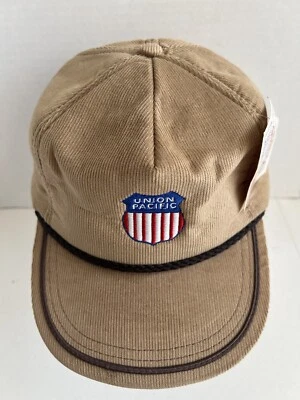 Union Pacific NWT VTG SnapBack Hat Brown Corduroy Logo 90s Railroad  - Image 1 of 4