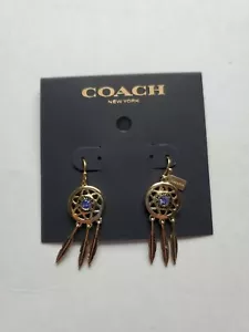 Authentic COACH Dreamcatcher Gold Tone Dangle Earrings NWT F33386 - Picture 1 of 1