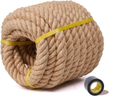 Cuerda cuerda de yute 1 1/4 pulgadas 50 pies de espesor cuerda para manualidades cuerda de cáñamo para columpio pesado Foto 1 de 4