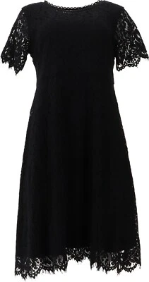 Vestido acampanado Isaac Mizrahi Petite encaje negro PM NUEVO SIN ETIQUETAS (57) Foto 1 de 2