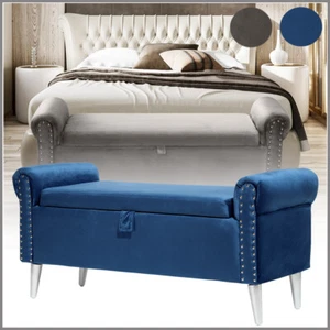 47" Upholstered Storage Bench Velvet Flip Top Style End of Bed for Bedroom - Picture 1 of 12