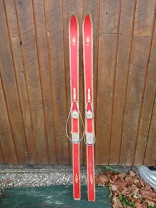 OLD VINTAGE Wooden 67" Snow Skis Wood Finish ORIGINAL RED FINISH Cable Bindings - Picture 1 of 3