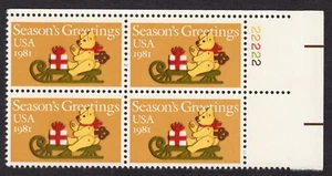 Scott #1940 Teddy Bear on Sleigh Plate Block of 4 Stamps - MNH P#22222 UR - Picture 1 of 1