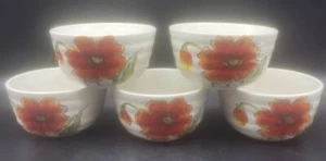 Maxcera WATER POPPY Ceramic Bowl Set Floral Orange Red Yellow 6” X 3” Set Of 5 - Picture 1 of 7