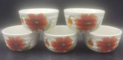 Набор керамических чаш Maxcera WATER POPPY цветочный оранжевый красный желтый 6 дюймов x 3 дюйма набор из 5 - Изображение 1 из 4