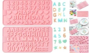 Small Letter Number Silicone Molds Set Candy Chocolate Non-stick Happy Pink - Picture 1 of 8