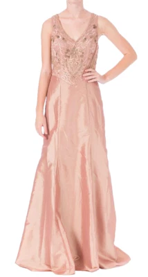 Sue Wong ~ Pink Taffeta V-Neck Beaded Bodice Illusion Lace Formal Gown 6 NEW - Image 1 of 4