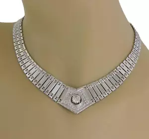Diamond 14k White Gold Graduated Links V Collar Necklace - Picture 1 of 6