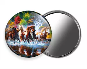 SAC À MAIN POCHE CHEVAUX AMÉRICAINS SAUVAGES CASCADE RIVIÈRE RAPIDES MAQUILLAGE MIROIR CADEAU - Photo 1/1