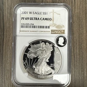 2001 W Silver Eagle S$1 - NGC PF 69 Ultra Cameo - Brown Label - Picture 1 of 4