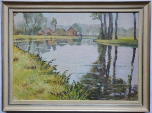 Gemälde Öl Landschaft Dorf Tümpel Norddeutsch Alfred Wiegmann Signiert - Picture 1 of 15