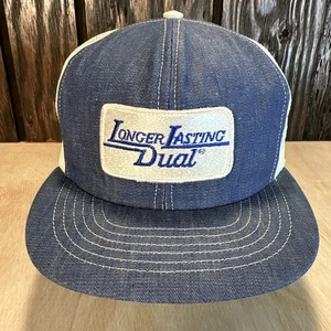 Vintage Longer Lasting Dual Trucker Hat Snapback Cap Swingster 80s Denim Patch - Picture 1 of 14