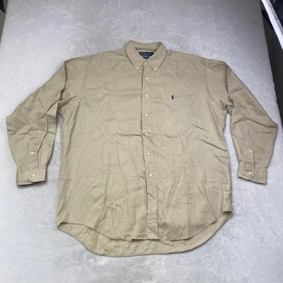 Vintage Ralph Lauren Men's Blake Button Down Linen Shirt Long Sleeve Beige - Image 1 of 4
