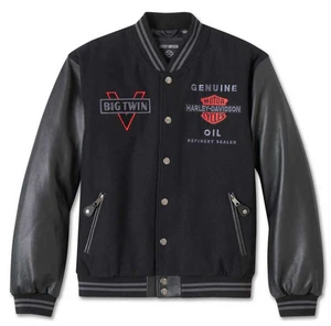 Harley-Davidson Varsity Bomber Jacket – Black Wool and Leather Sleeves - Picture 1 of 5