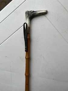 Vintage Long Handled Bamboo Dogs Head Shoe Horn With Leather Strap - Picture 1 of 4