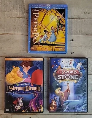 Classic Disney Lot Peter Pan Blu-ray+DVDs Sleeping Beauty / Sword In The Stone - Image 1 of 4
