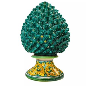 Lampada Pigna siciliana in ceramica di Caltagirone colore Verderame con Gambo de - Imagen 1 de 1