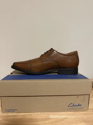 Clark Mens Oxford Shoes Tilden Cap Size 9 Dark Tan Leather NEW Never Worn - Image 1 of 4