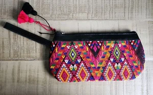 Nena & Co Hand-Loomed Artisan Fabric & Leather Wristlet/Clutch Guatemala - Picture 1 of 5