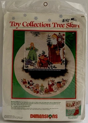 Vtg Dimensions Counted Cross Stitch Christmas Tree Skirt Table Cover Toys 1989 - Image 1 of 4