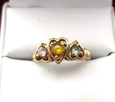 Anel de ouro amarelo 10K topázio coração, água-marinha tamanho 8,25 2,5 gr [R379] - Imagem 1 de 4