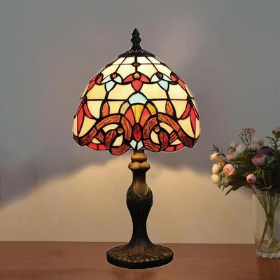 Lámpara de mesa estilo Tiffany 8", naranja barroco vitral lámpara dormitorio cama... Foto 1 de 4