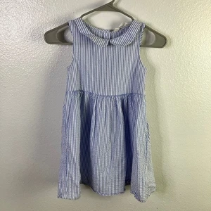 H&M Stripe Seersucker Dress Size 7 Blue Peter Pan Minimalist Classic - Picture 1 of 5