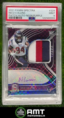 555 2021 Panini Spectra Nico Collins RC Patch Auto Neon Purple 8/30 Texans PSA 9 - Image 1 of 3