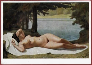 German Third Reich Erotic Artist Postcard - Frau am See - Picture 1 of 3