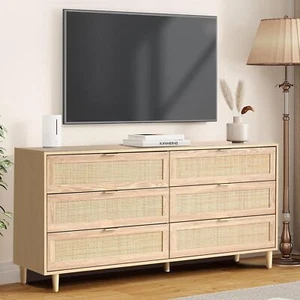 Rattan Dresser TV Stand for Bedroom with 6 Drawers 59.06'' Long Dresser - Picture 1 of 41