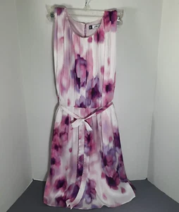 Jennifer Lopez Mini Dress Womens 4 Purple Pink Watercolor Floral Pleated Fairy - Picture 1 of 18