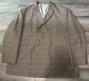 Stacy Adams Gold Blazer Brown & Tan Plaid 3 Button Double Breasted Jacket 56R - Picture 1 of 14